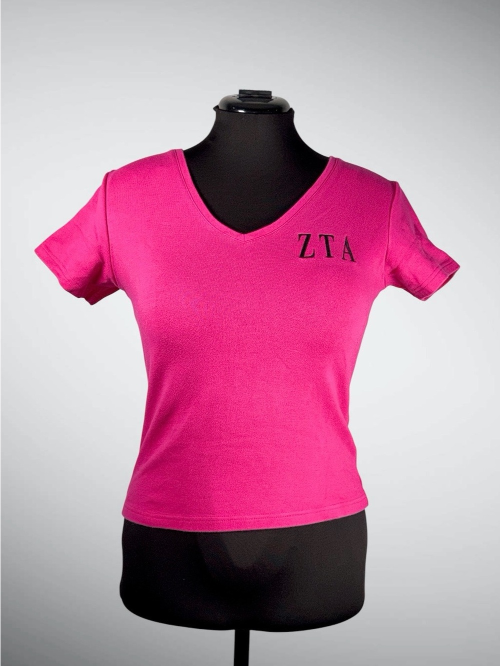 Women’s Vintage Hot Pink Zeta Tau Alpha Babydoll V Neck Tee Size Small